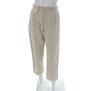 Kimberly Taylor Women Cropped Pants Ivory Button Geometric Cotton Size S
